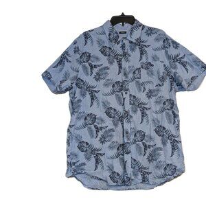 Lee Size XL Short Sleeve Button Down Hawaiian Shirt Floral Regular Fit Blue
